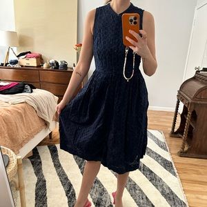J. Crew Navy Blue Eyelet Midi Dress